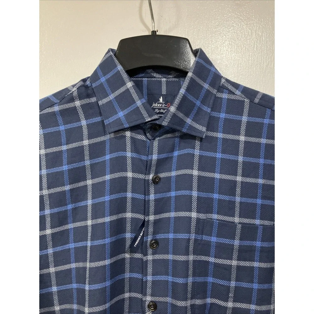 johnnie-O Fayette Button‎ Up Shirt Wake Checked Cotton Blue Medium NWT $168